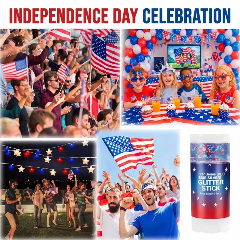 4th of July Glitter Stick | Red, White & Blue Body & Hair Sparkle for Independence Day Party, Festival & Fun Holiday Look (Copy)